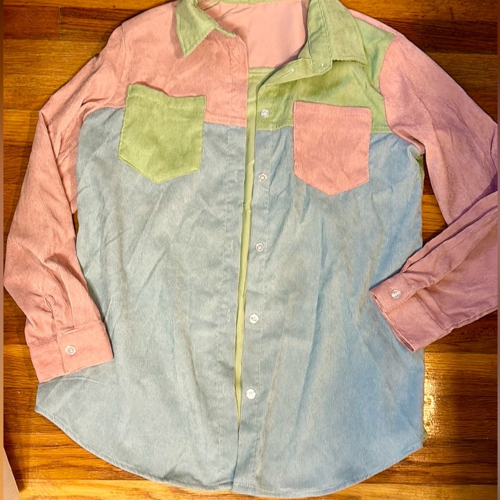 Color block button down